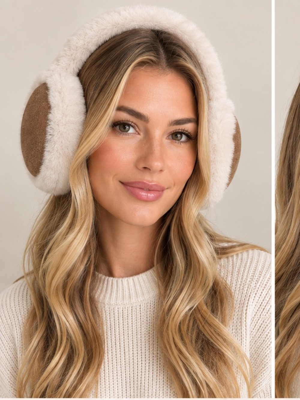 NWT C.C. Faux Fur & Suede Earmuffs - Ivory/Camel Ear Warmers